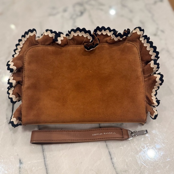 Loeffler Randall Handbags - Loeffler Randall Clutch Wristlet Coastal Cowgirl Brown Suede Ruffled Trim NWOT